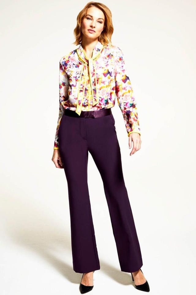 Hot Squash Hot Squash Women's Tie Neck Crepe Blouse in Purple - 3