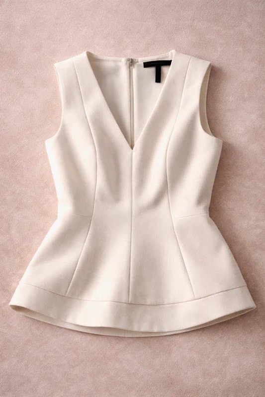 BCBGMAXAZRIA BCBG Max Azria Ivory Structured Peplum Top UK 8 10 V Neck Tailored Blouse