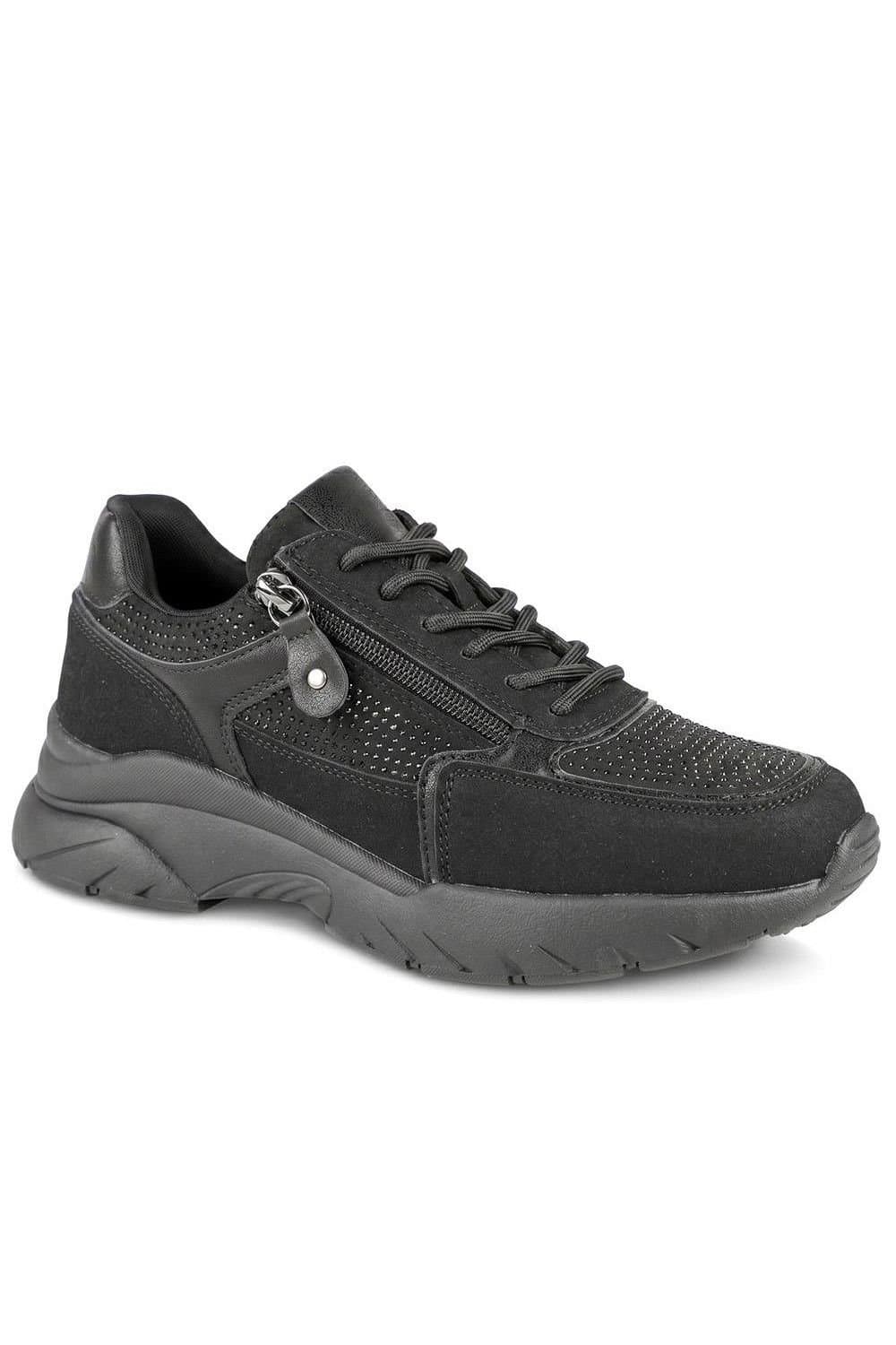 Pavers Pavers Women's Casual Cushioned Zip & Lace Trainers in Black