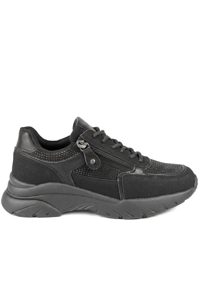 Pavers Pavers Women's Casual Cushioned Zip & Lace Trainers in Black - 2