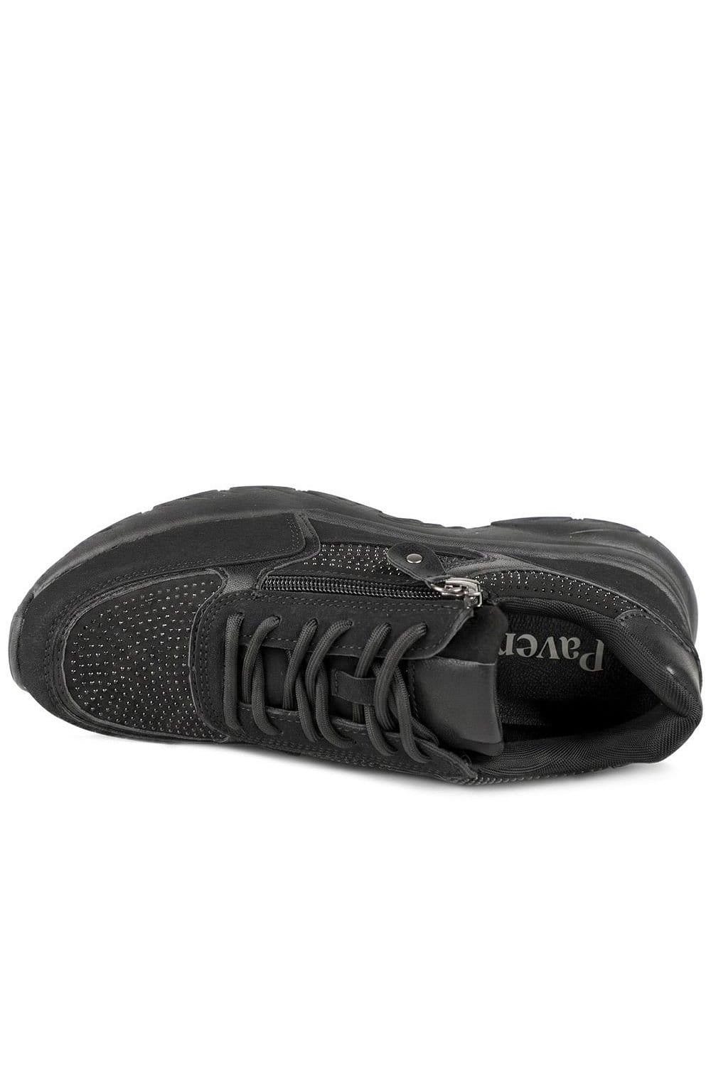 Pavers Pavers Women's Casual Cushioned Zip & Lace Trainers in Black - 4