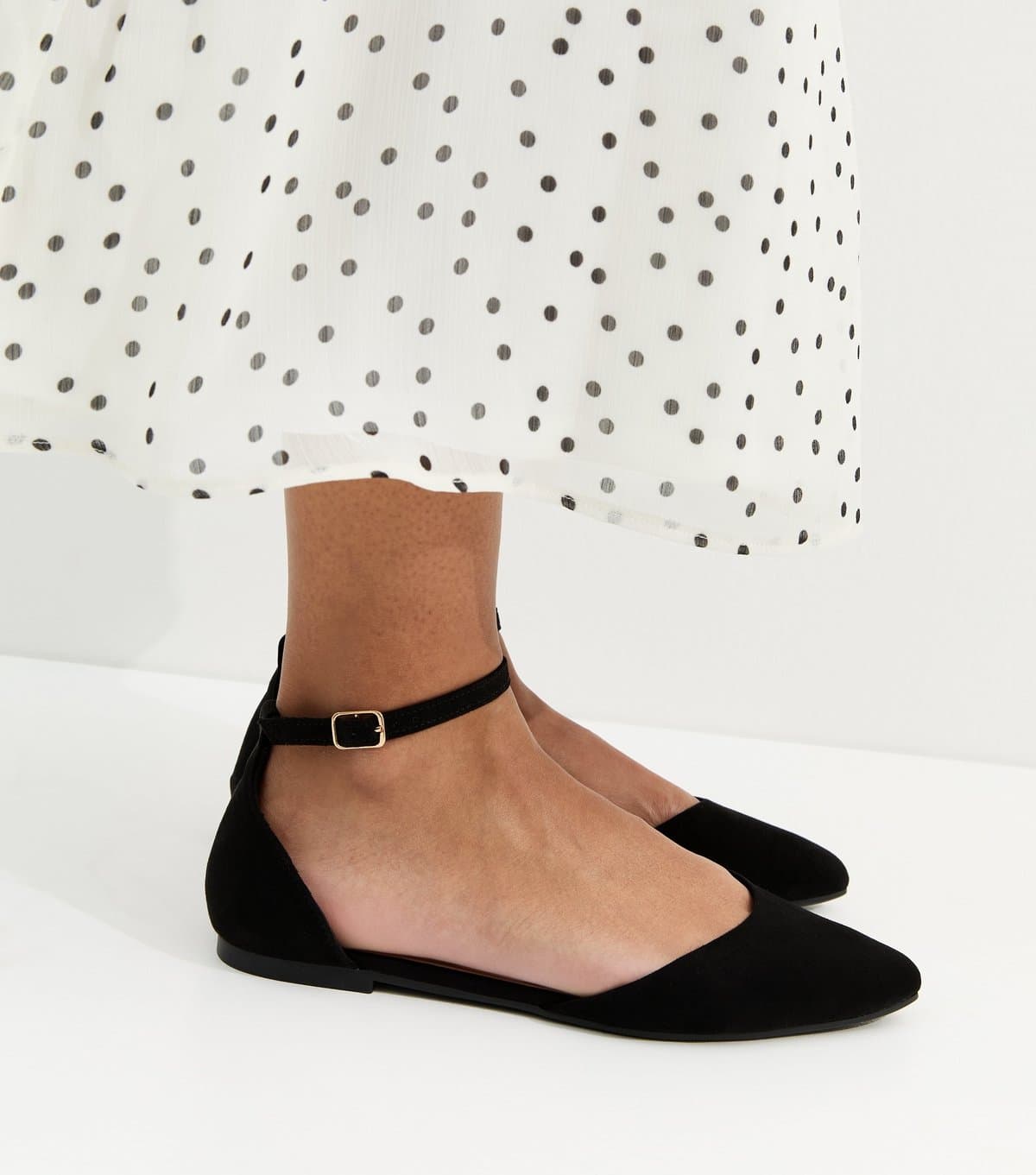 New Look Women's Black Faux Suede Pointed Flats Vegan New Look