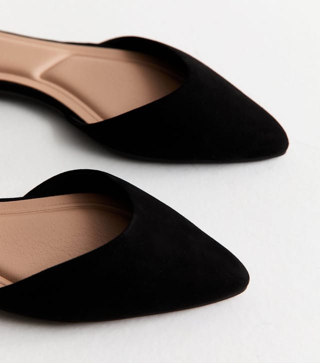 New Look Women's Black Faux Suede Pointed Flats Vegan New Look - 3