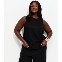 New Look Women's Plus Size Black Linen Blend Sleeveless Top Curves New Look - 3