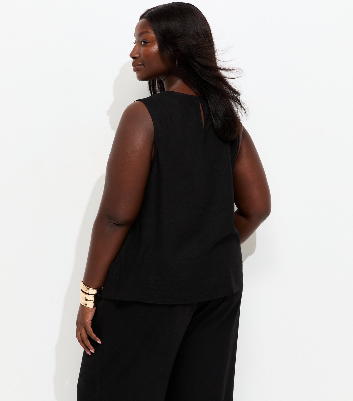 New Look Women's Plus Size Black Linen Blend Sleeveless Top Curves New Look - 4