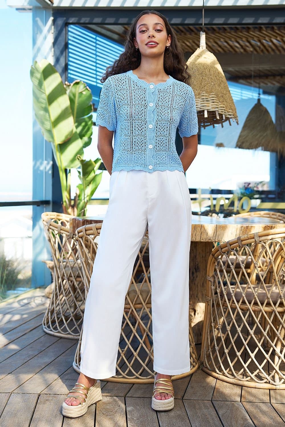 Yumi Yumi Women's White Wide Leg Trousers