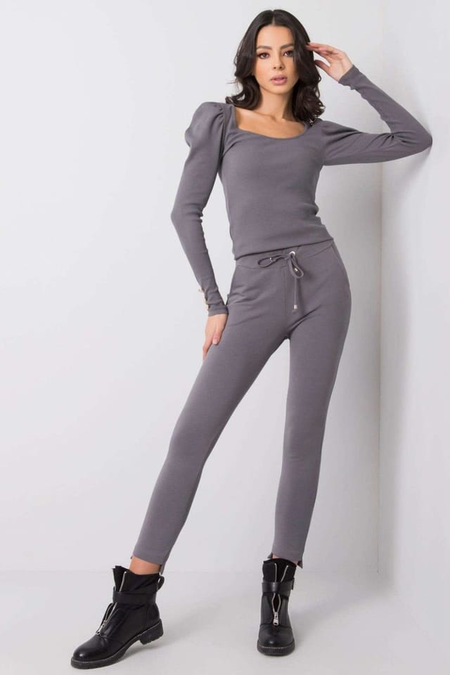 Love Lace Love Lace Women's Tapered Tie Waist Sweatpants with Side Pockets in Grey - 2