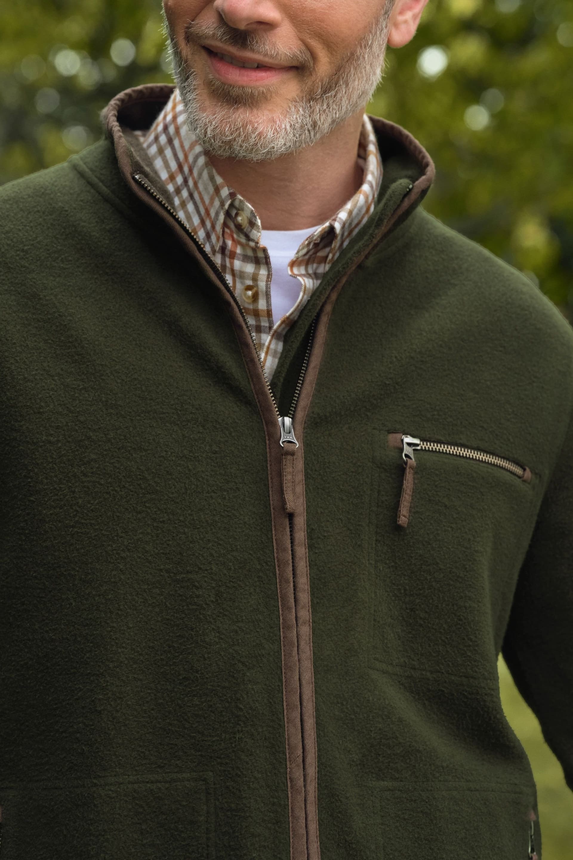 WoolOvers WoolOvers Men's Green Full Zip Fleece Jacket