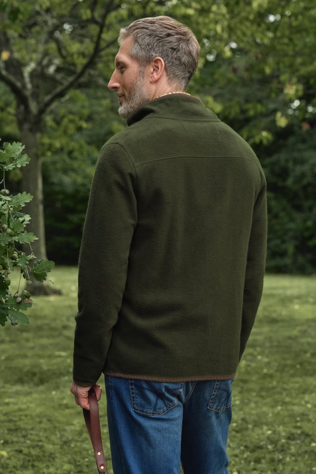 WoolOvers WoolOvers Men's Cotton Full Zip Fleece in Green - 2