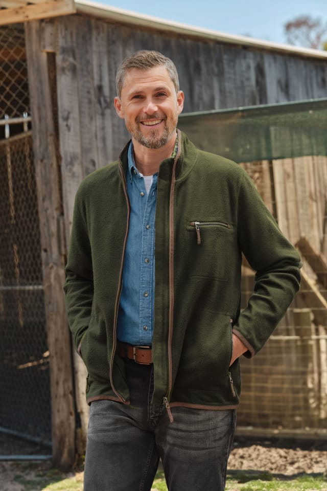 WoolOvers WoolOvers Men's Cotton Full Zip Fleece in Green - 3