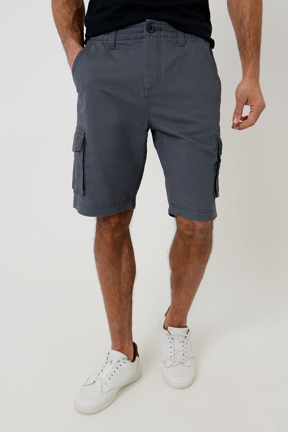 Threadbare Threadbare Men's Cotton Twill Cargo Shorts in Dark Grey