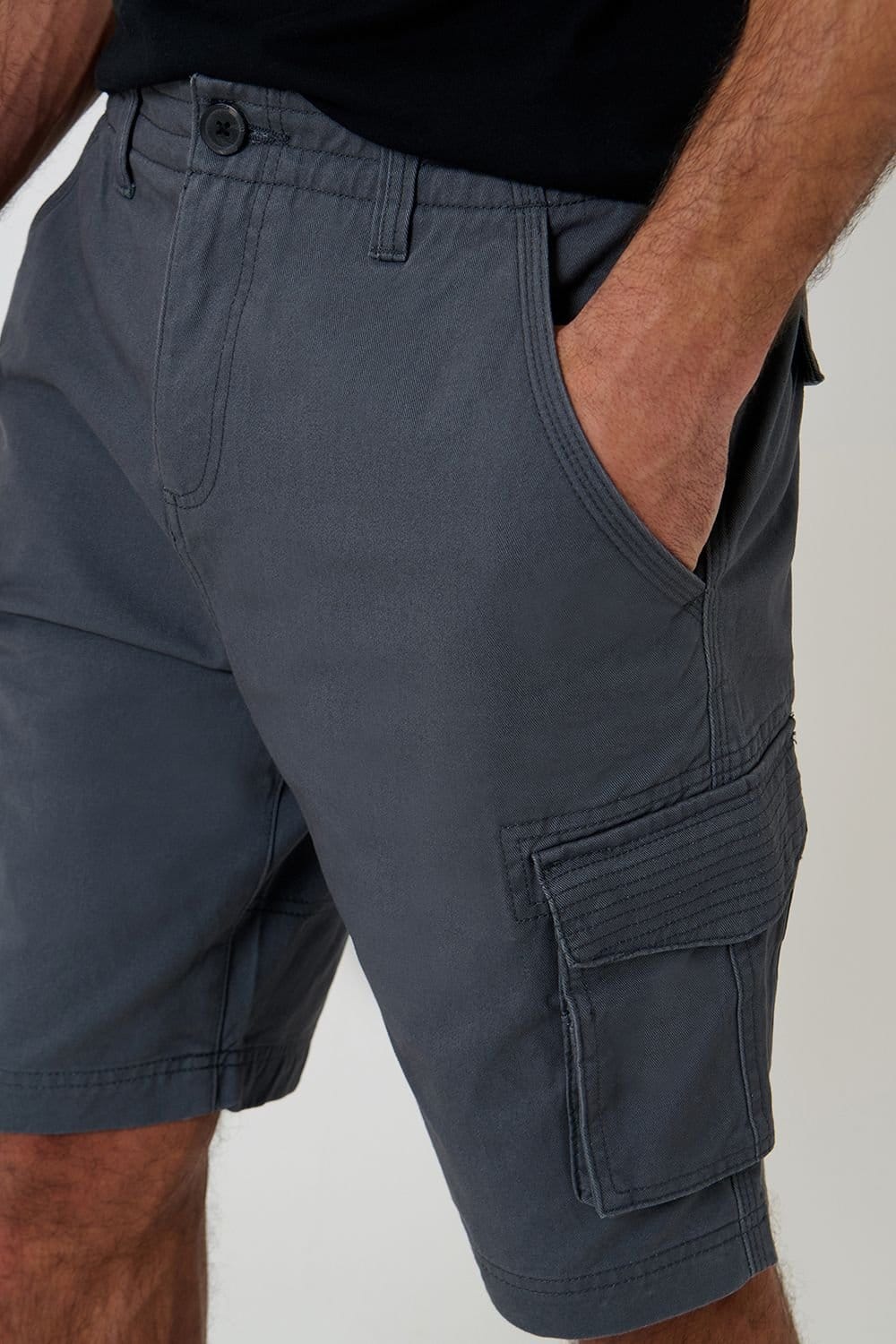 Threadbare Threadbare Men's Cotton Twill Cargo Shorts in Dark Grey - 4