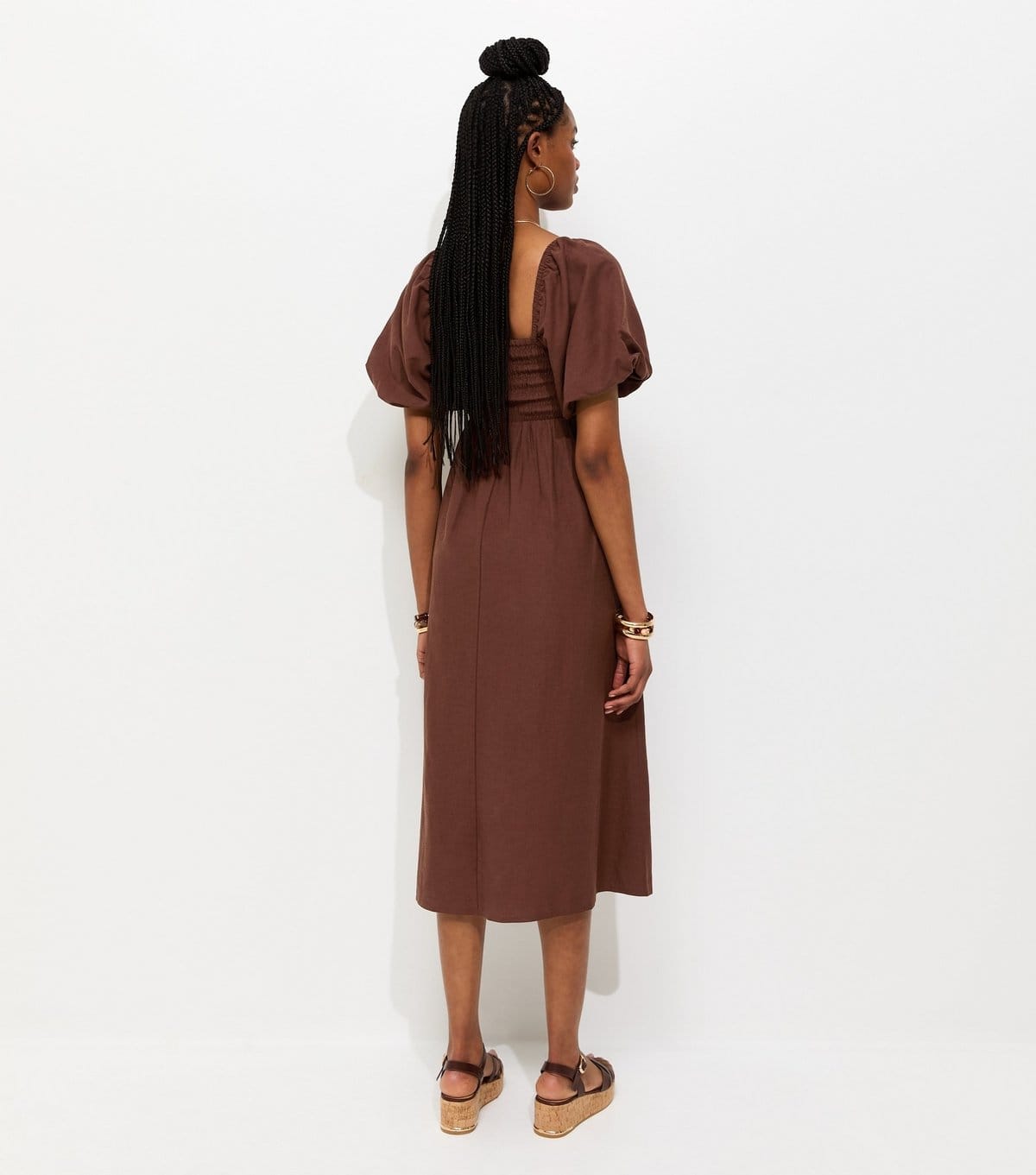 New Look Women's Brown Faux Button Milkmaid Midi Dress New Look - 4