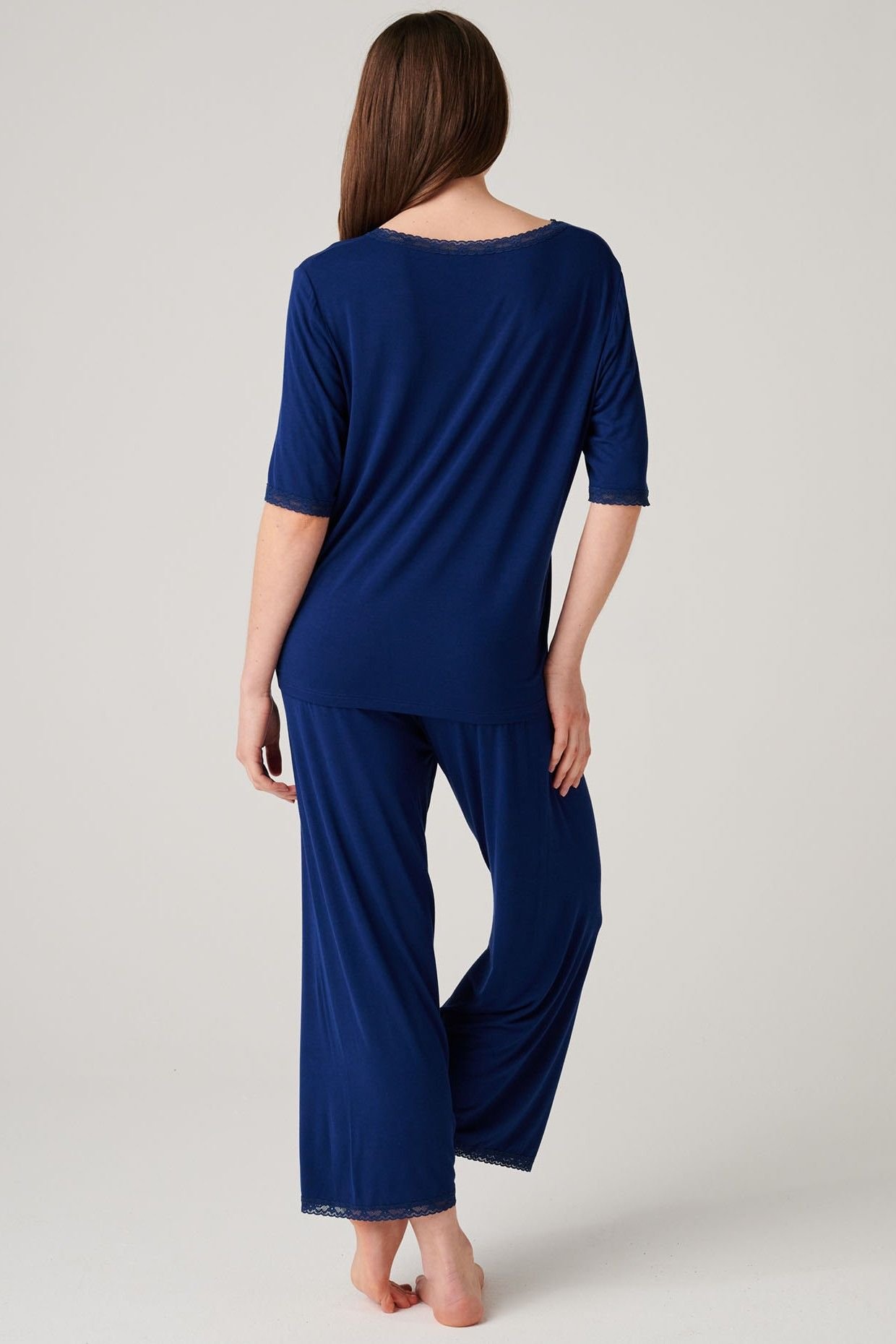 British Boxers British Boxers Women's "Navy Peony" Bamboo Lace Pyjama Set in Navy - 3