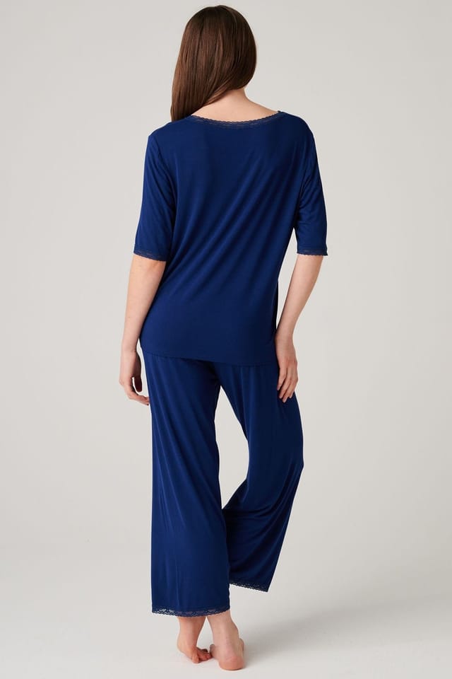 British Boxers British Boxers Women's "Navy Peony" Bamboo Lace Pyjama Set in Navy - 3
