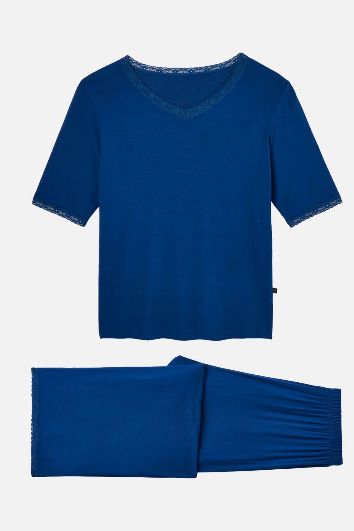 British Boxers British Boxers Women's "Navy Peony" Bamboo Lace Pyjama Set in Navy - 4