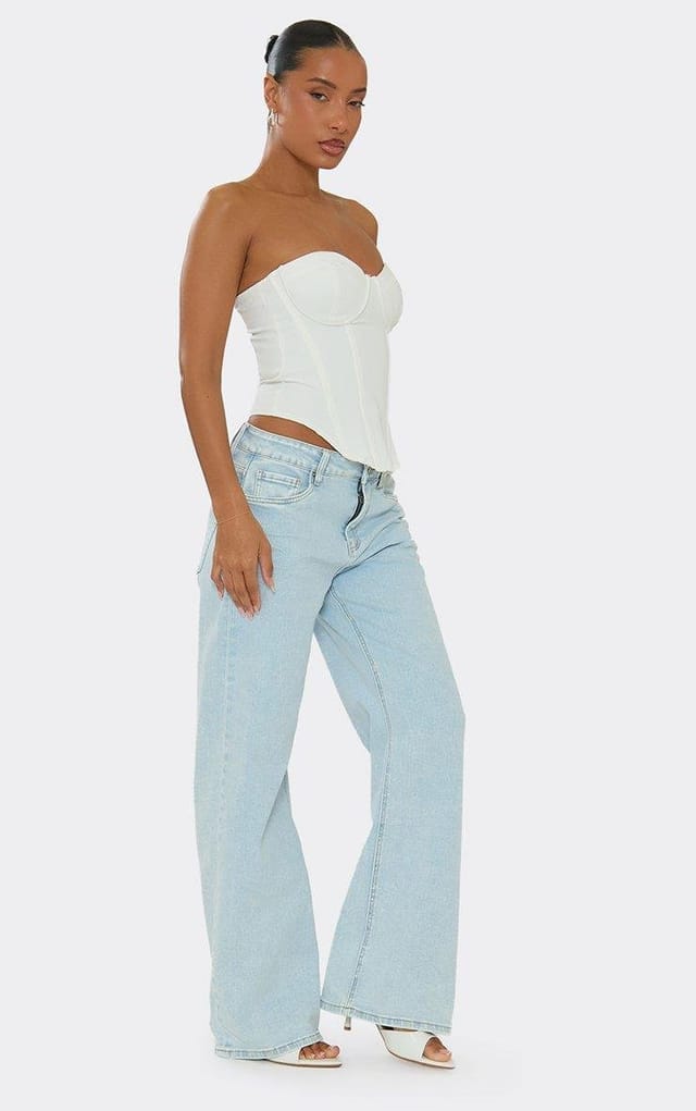 EGO Mid Rise Wide Leg Jeans In Light Blue, Women's Size UK L - 2