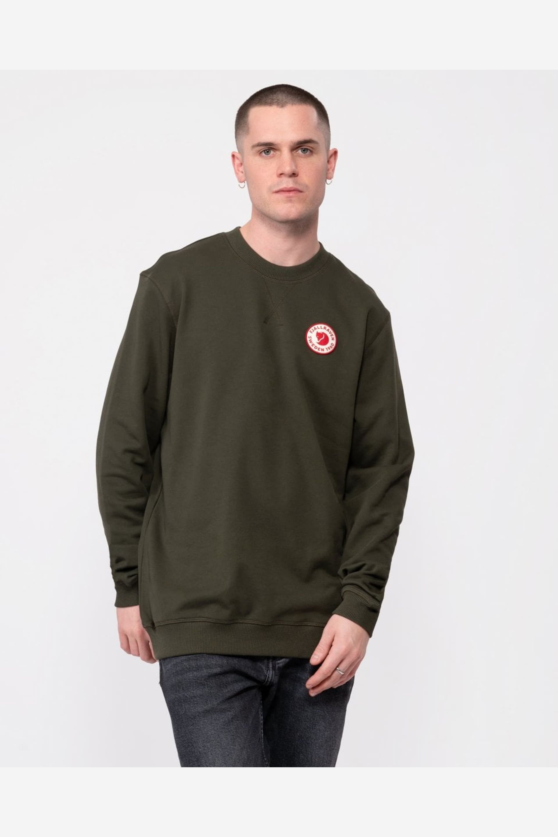 Fjallraven Fjallraven Men's Long Sleeve Crew Neck Logo Detail Sweatshirt in Dark Green