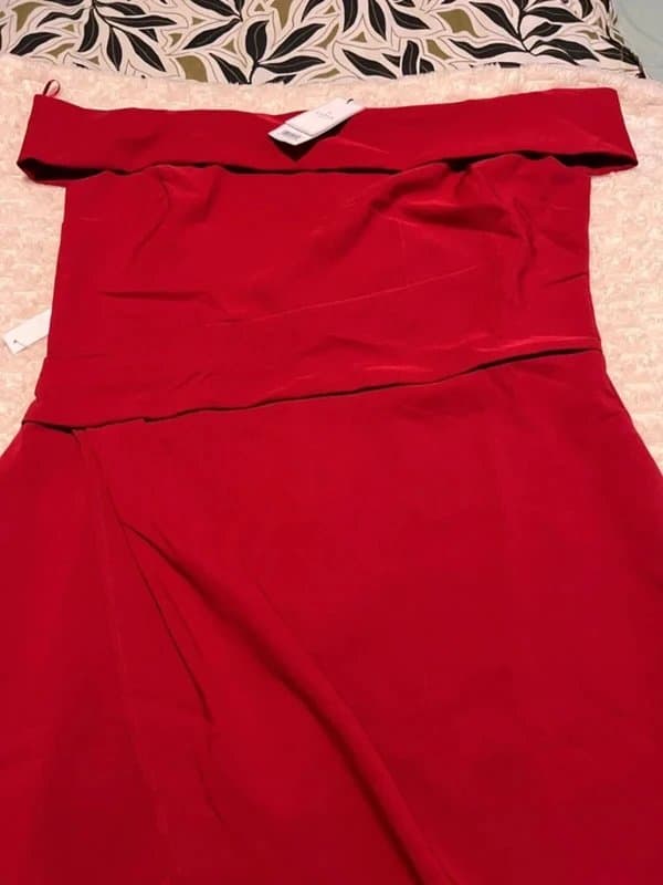 Lipsy Lipsy Red Bardot Off The Shoulder Tulip Midi Dress UK 18 Wedding Guest Party