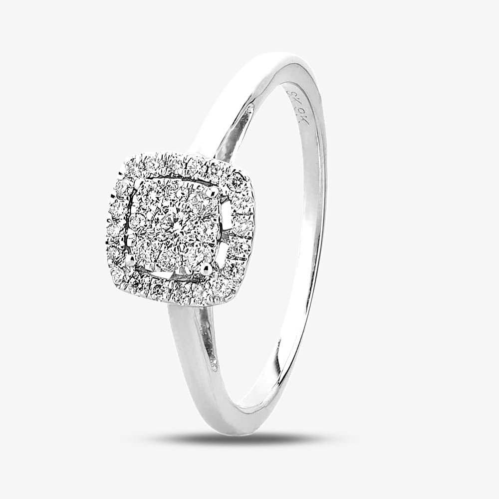 T.H.Baker T.H.Baker Women's 9ct White Gold 0.25ct Diamond Cushion Cluster Ring in Silver
