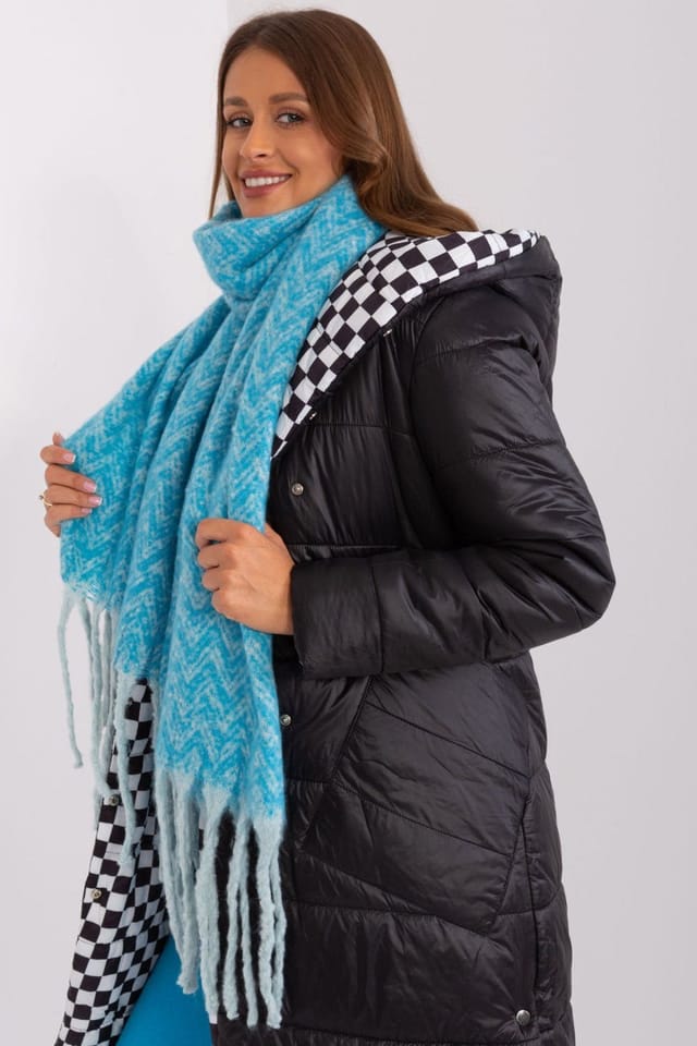 Love Lace Love Lace Women's Long Geometric Pattern Polyester Scarf with Tassels for Fall in Blue - 2