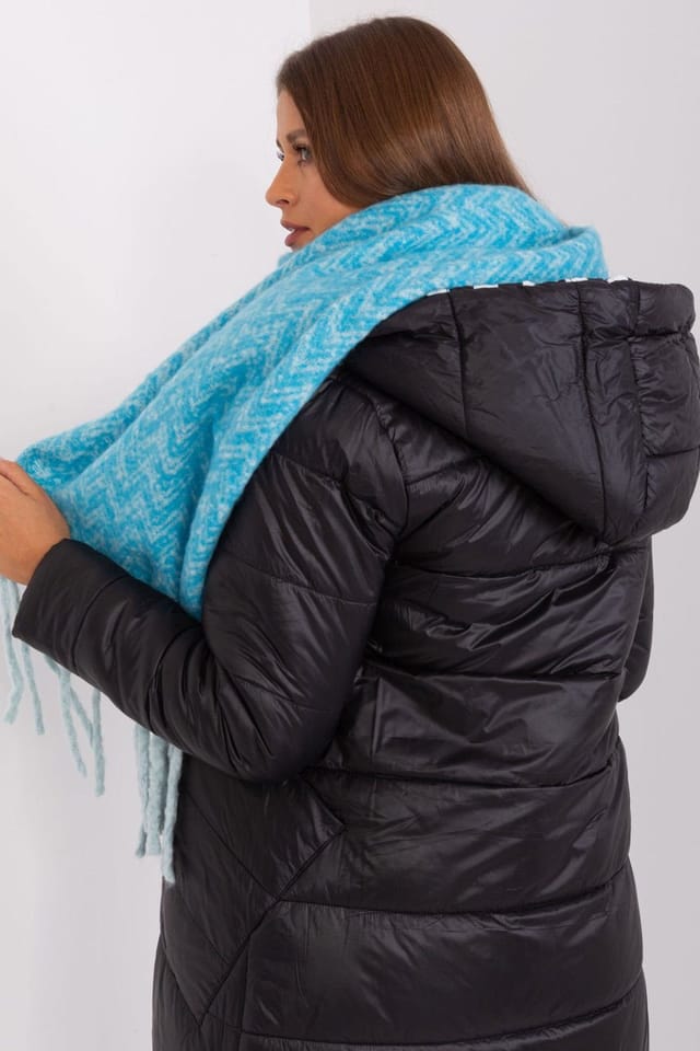 Love Lace Love Lace Women's Long Geometric Pattern Polyester Scarf with Tassels for Fall in Blue - 3