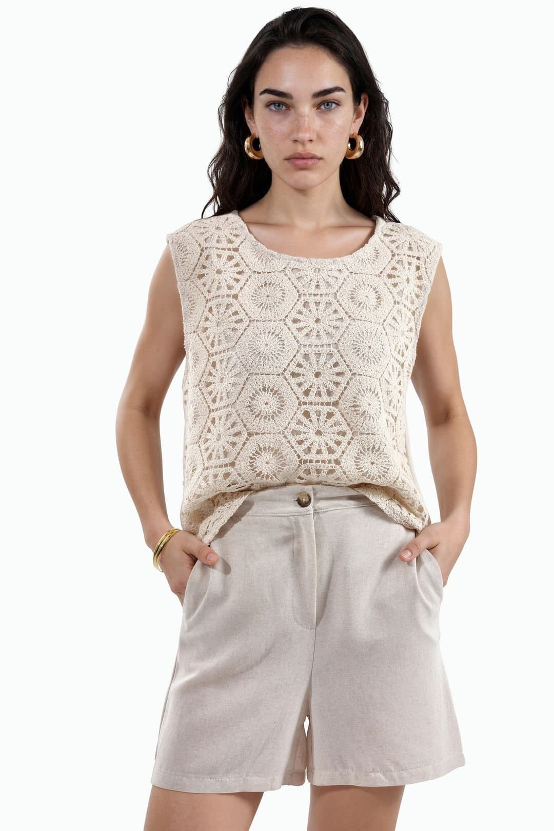 MSN Collection MSN Collection Women's Cotton Linen Viscose Two-Piece Coord in Cream