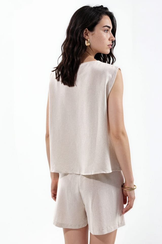 MSN Collection MSN Collection Women's Cotton Linen Viscose Two-Piece Coord in Cream - 3