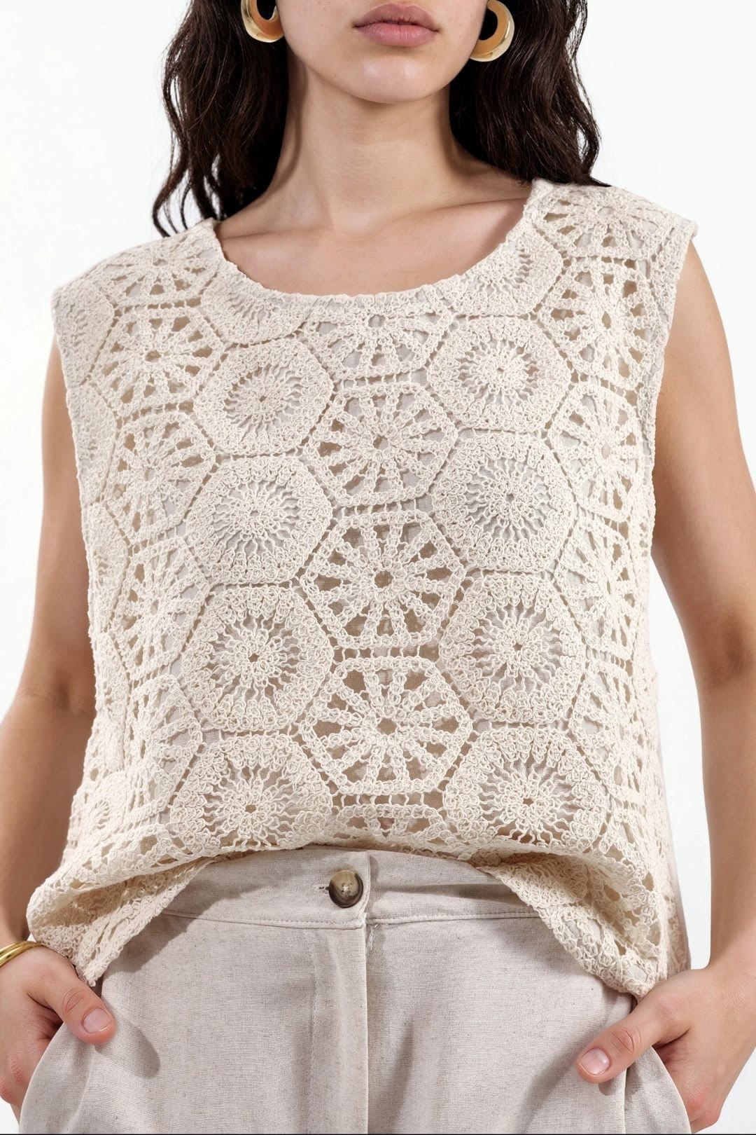 MSN Collection MSN Collection Women's Cotton Linen Viscose Two-Piece Coord in Cream - 4