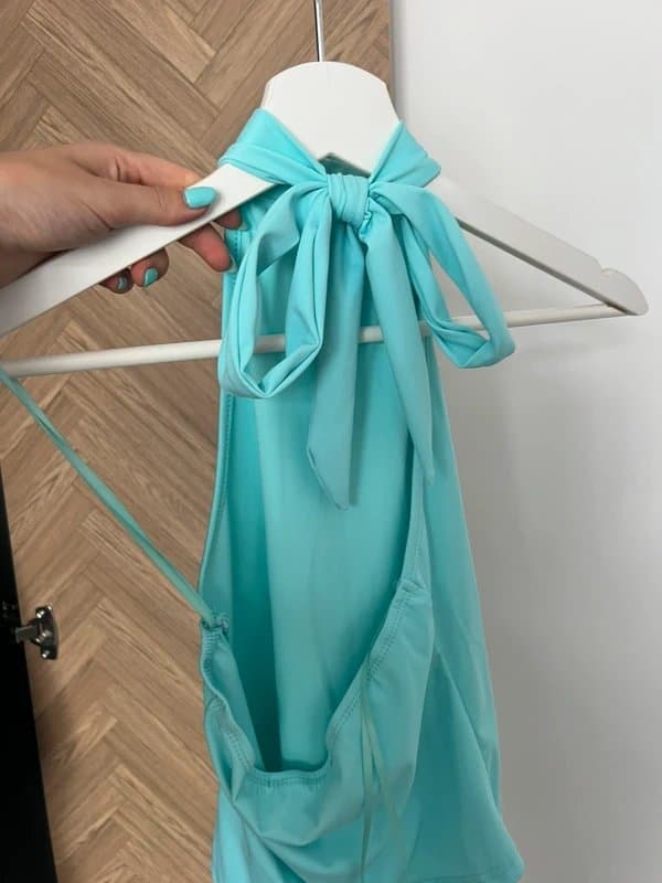 edikted Edikted Aqua blue turquoise halter neck backless top