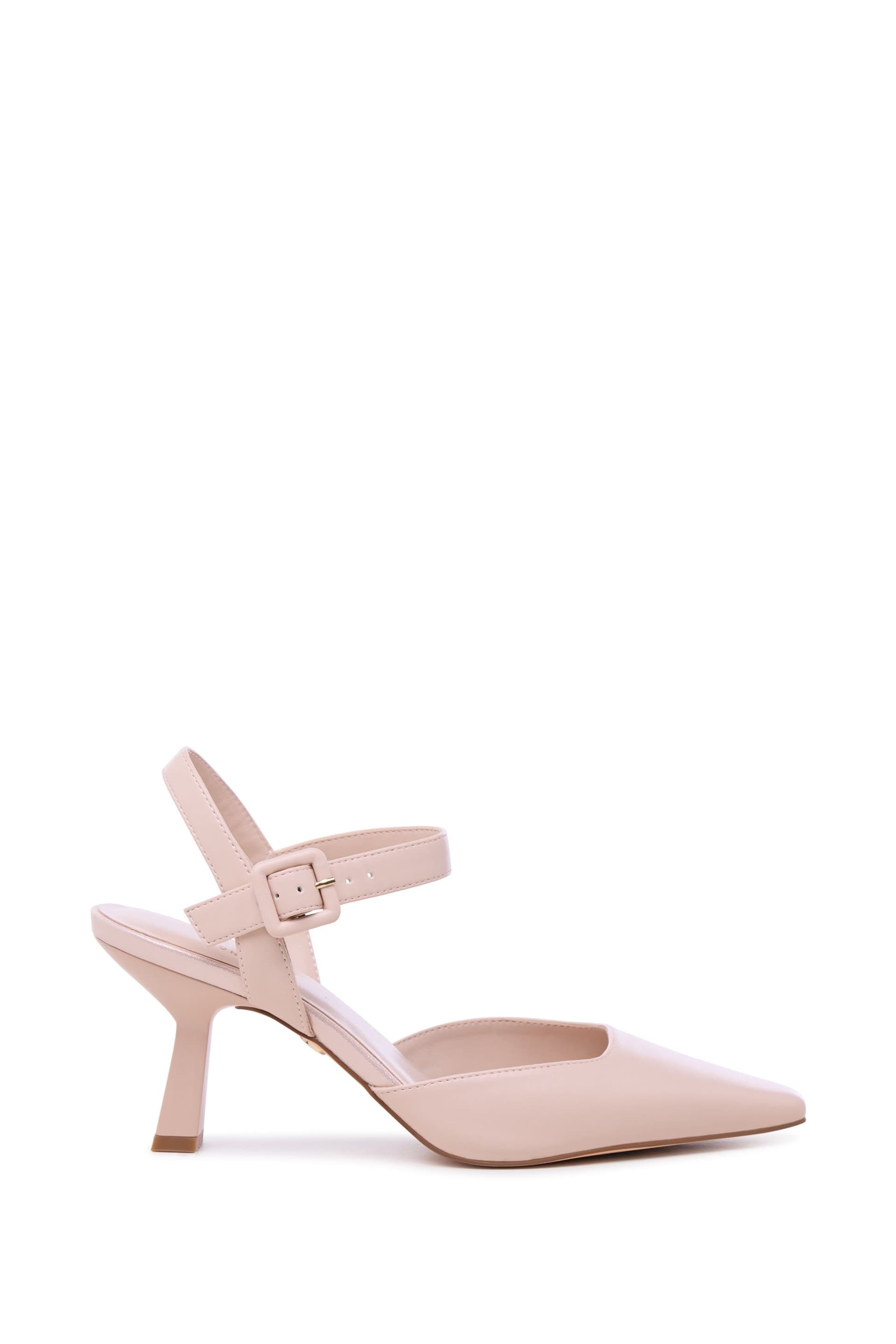 Paradox London Paradox London Women's Tempest Mid Heel Pointed Toe Ankle Strap Open Courts in Nude