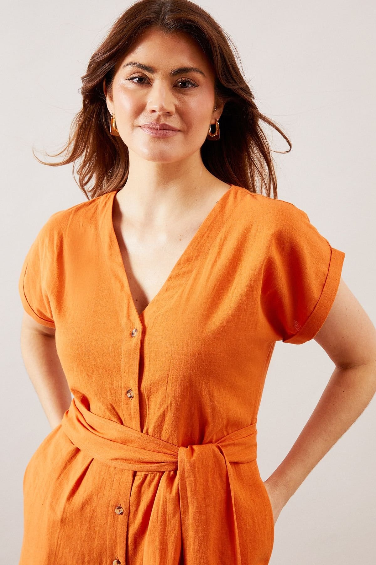 Wallis Wallis Women's Summer Cotton Button Jumpsuit in Rust - 4