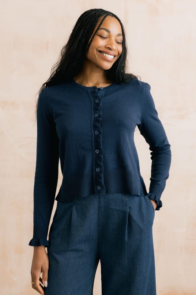 Lily & Me Lily & Me Women's Lauren Ruffle Outfitter Cardigan in Navy - 2