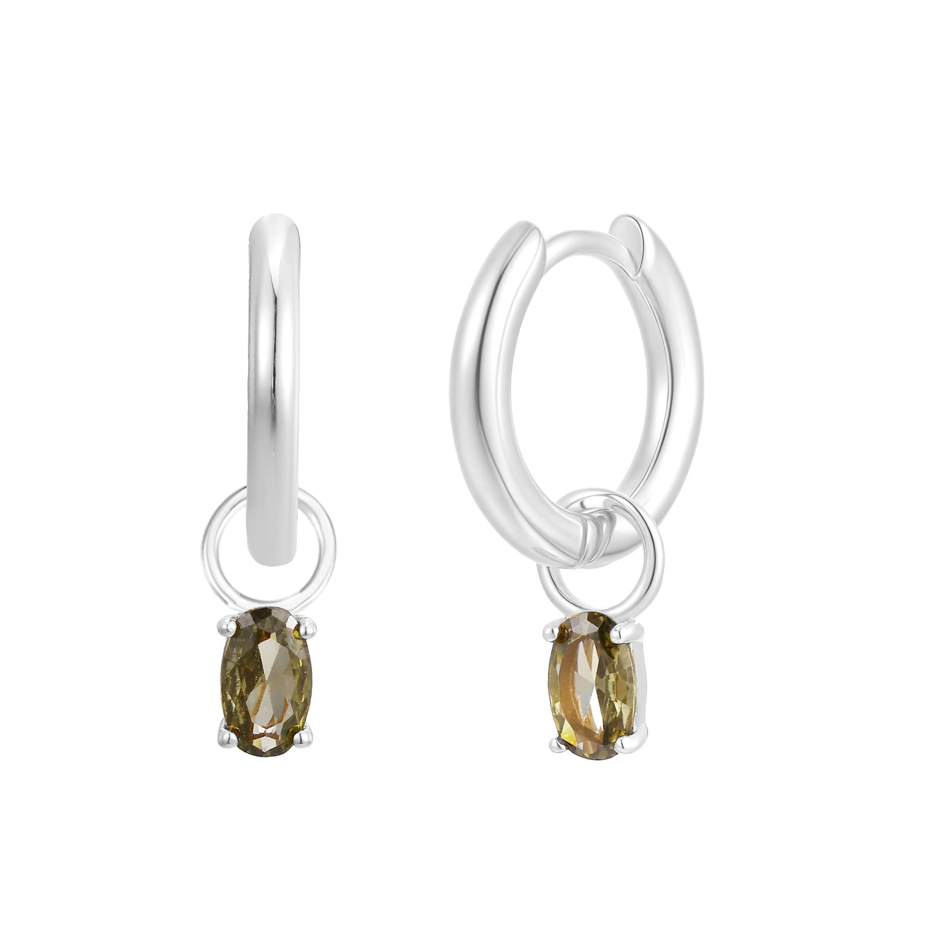Gold Trip Gold Trip Women's August Huggie Hoop Birthstone Charm Earrings in Silver
