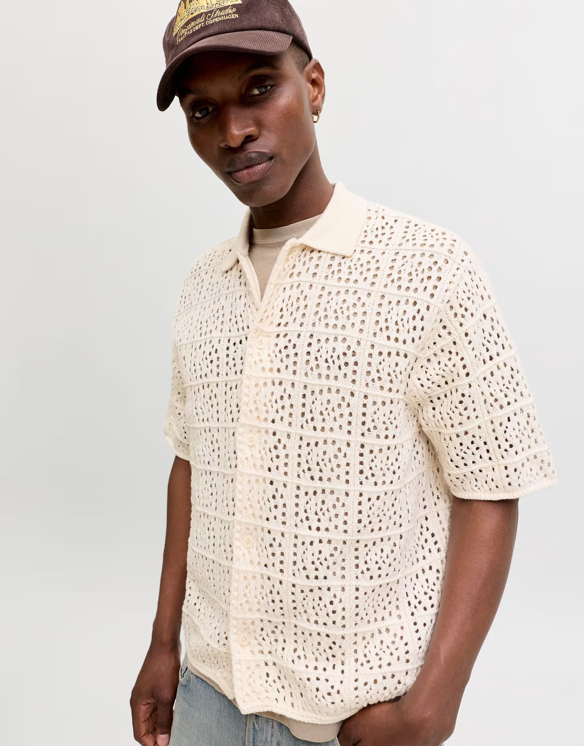 ASOS Jack & Jones Knitted polo in sea salt