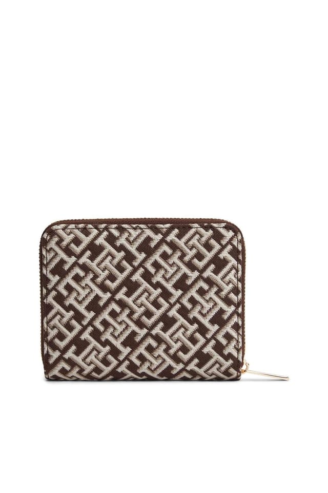 Tommy Hilfiger Tommy Hilfiger Women's Icon Med Flap Zip Around Purse Jacquard Brown in Cream - 2
