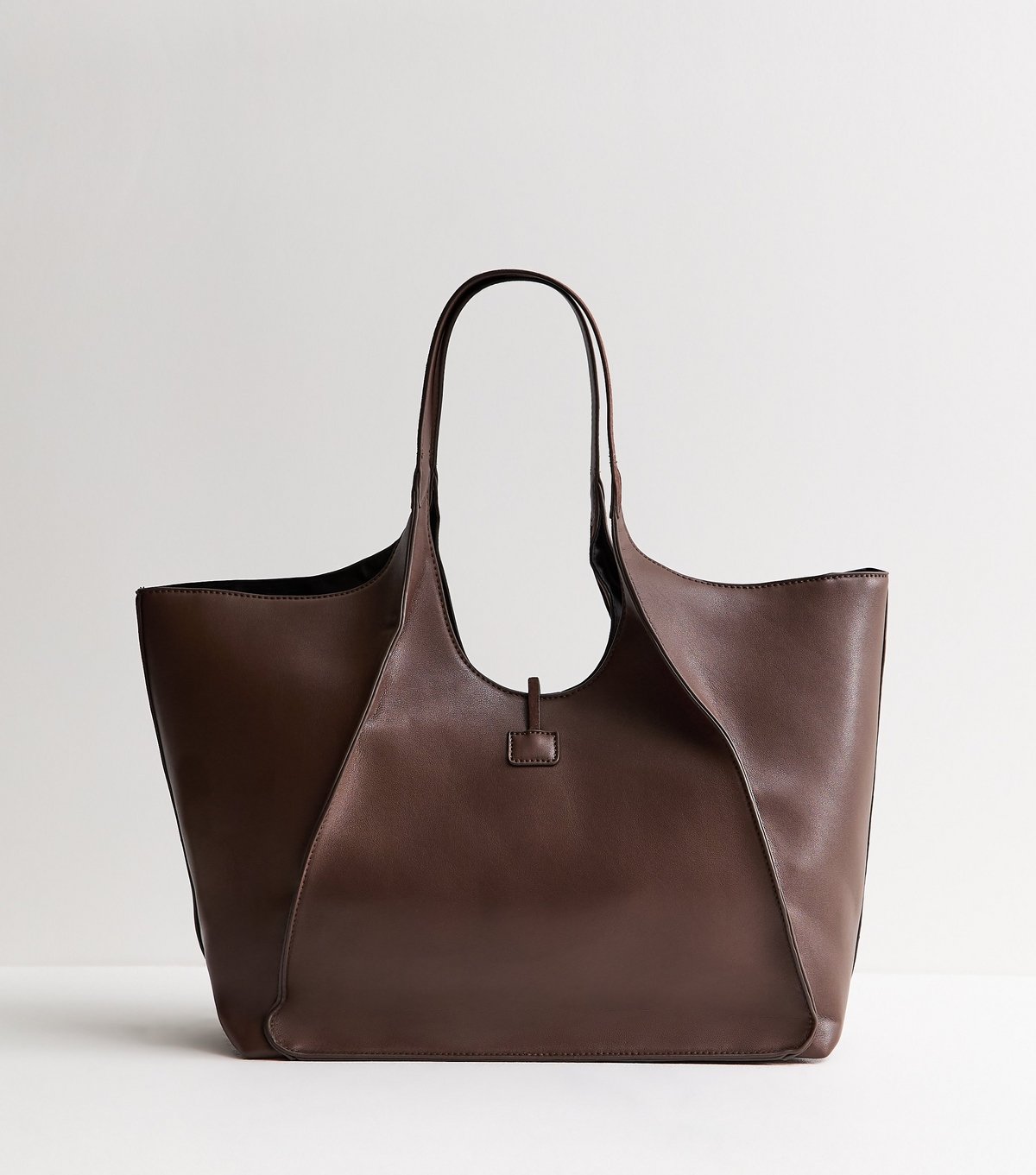 New Look Dark Brown Faux Suede Exposed Seam Tote Bag Vegan New Look - 4