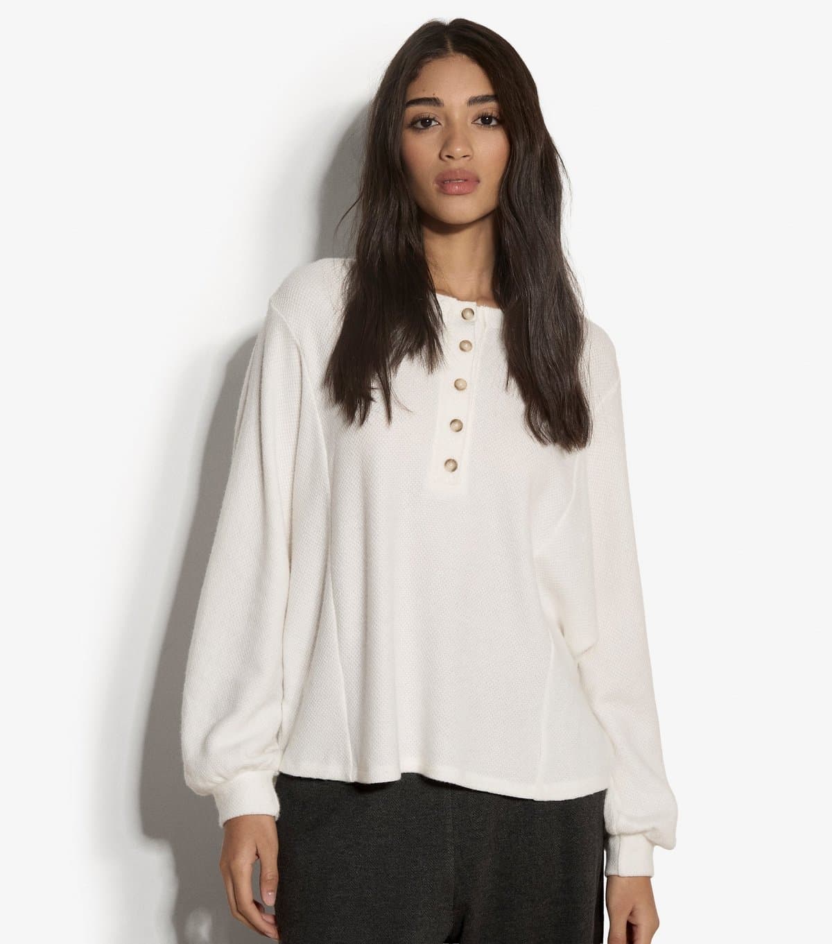 Apricot Women's White Jersey Henley Button Front Top Apricot New Look