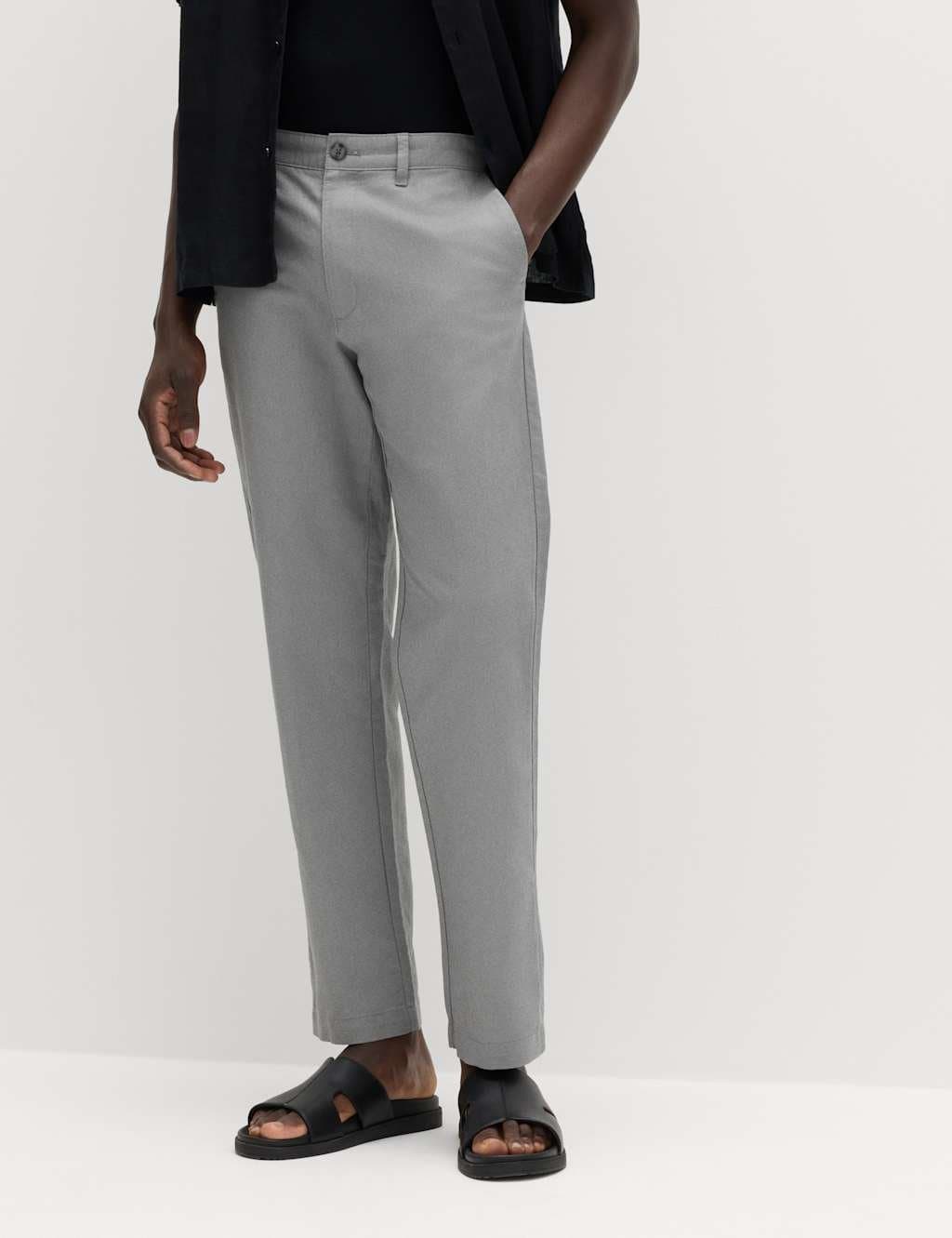 Marks & Spencer M&S Regular Fit Linen Blend Chinos Pewter