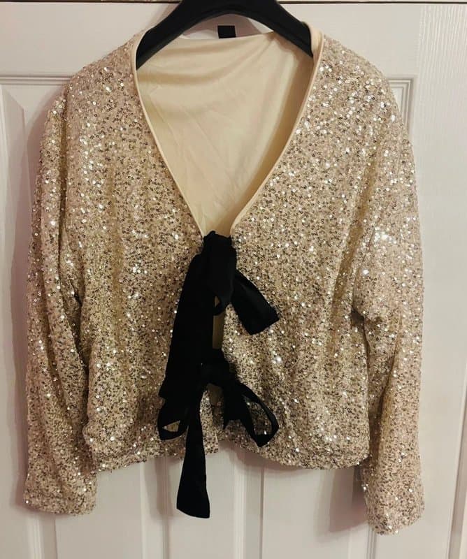 Shein Shein curve sequin bow jacket top 14-16 XL winter party festive same day post
