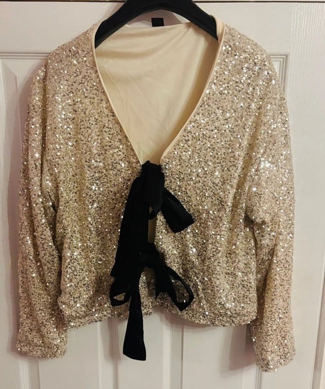 Shein Gold Sequin Bow Jacket Top XL
