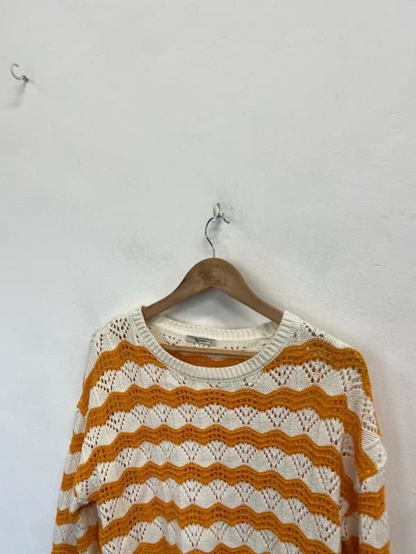 TU Gorgeous tu orange white crochet jumper UK 12 KG557