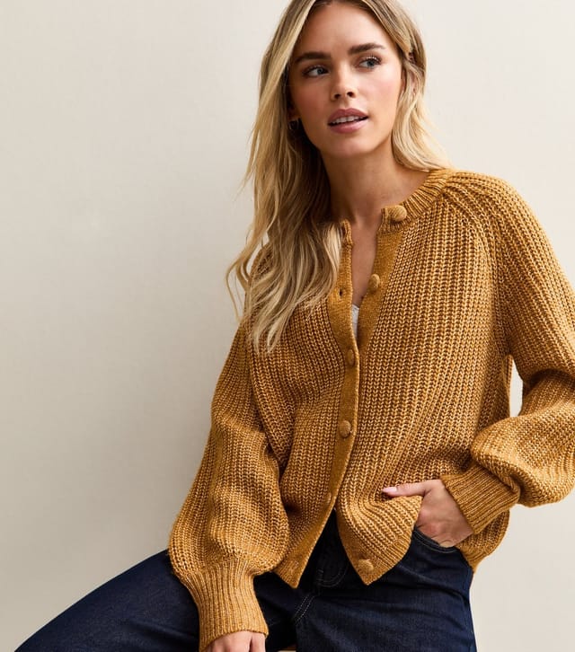 New Look Women's Petite Dark Yellow Ribbed Raglan Sleeve Cardigan New Look - 2