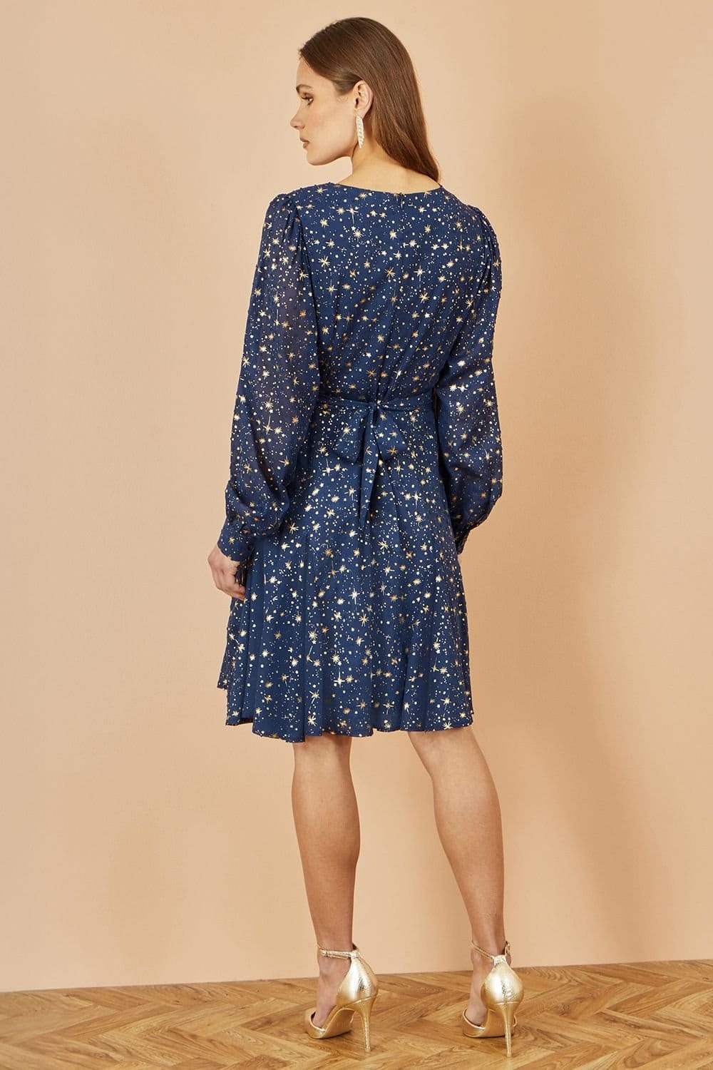 Yumi Yumi Women's Navy Star Print Foil Long Sleeve Dress - 4
