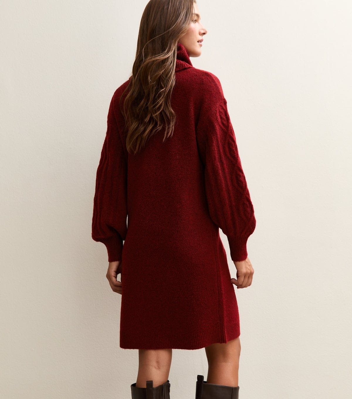 Sunshine Soul Women's Dark Red Cable Knit Roll Neck Mini Dress Sunshine Soul New Look - 4