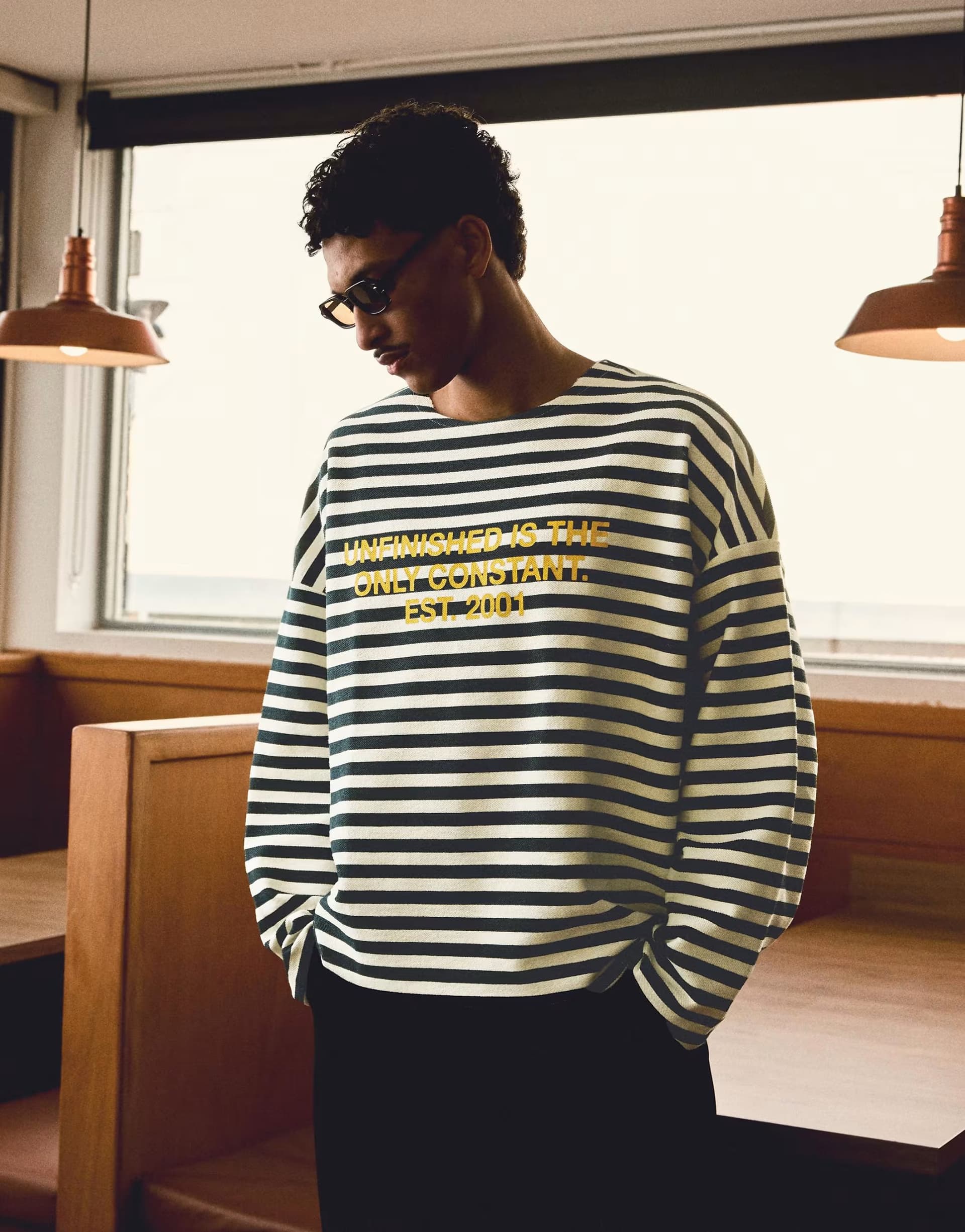 ASOS Bershka Striped round neck sweatshirt in blue