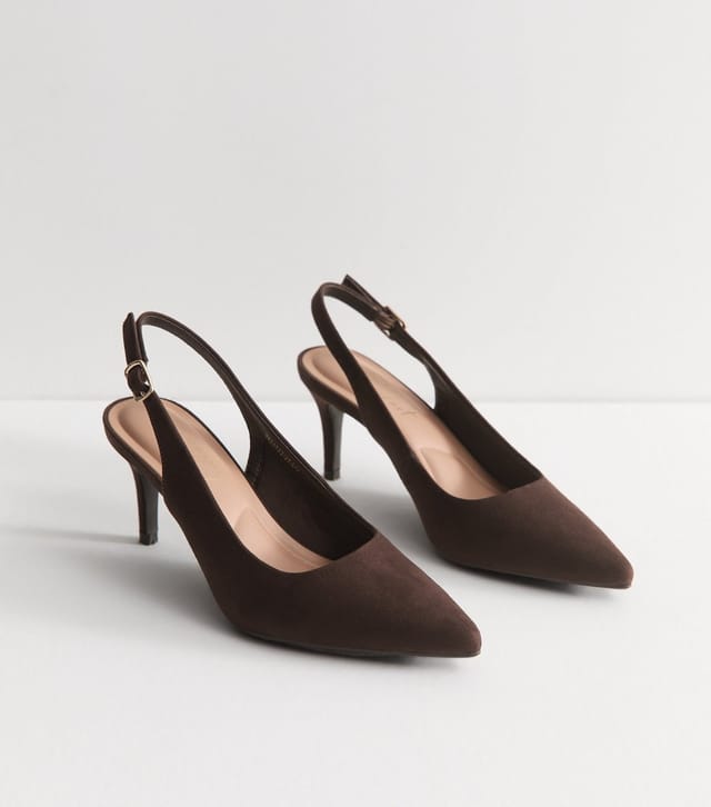 New Look Women's Dark Brown Faux Suede Slingback Pumps Vegan New Look - 2