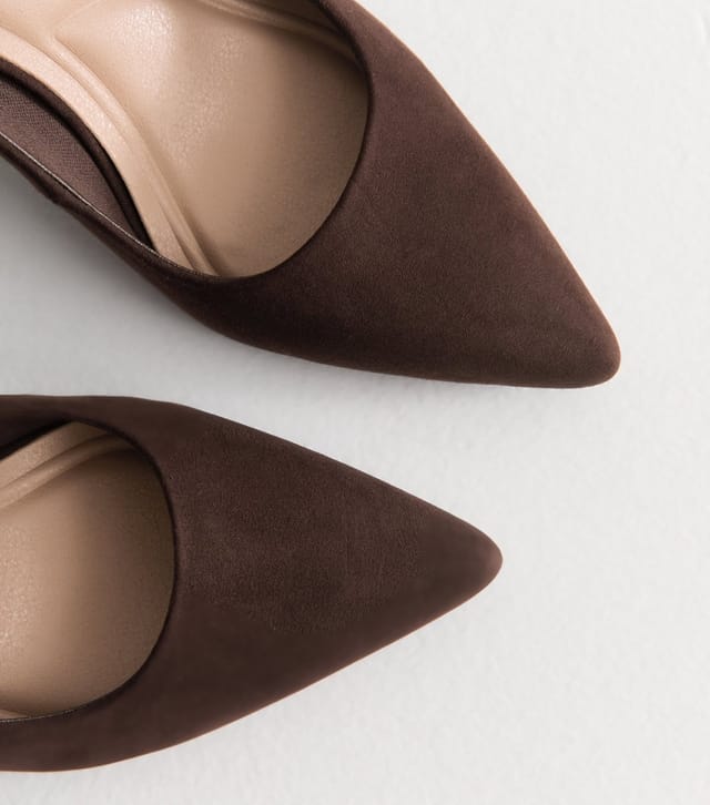 New Look Women's Dark Brown Faux Suede Slingback Pumps Vegan New Look - 3