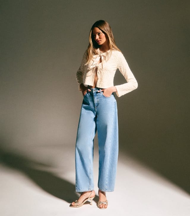 New Look Women's Cream Velvet Sequin Embellished Tie Front Cardigan New Look - 3