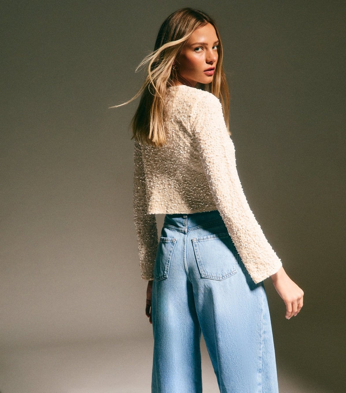 New Look Women's Cream Velvet Sequin Embellished Tie Front Cardigan New Look - 4